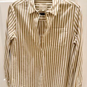 Sézane Striped Button-Up Tomboy Ecru Cotton Linen Shirt